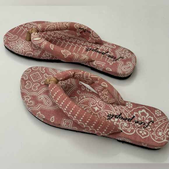 Free People Verda Women’s Boho Pink Organic Cotton Thong Sandals Size 6 Casual - Picture 4 of 7